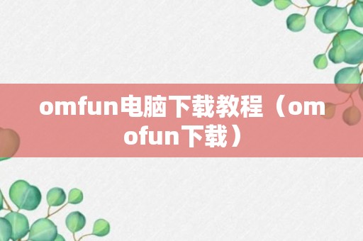 omfun电脑下载教程（omofun下载）