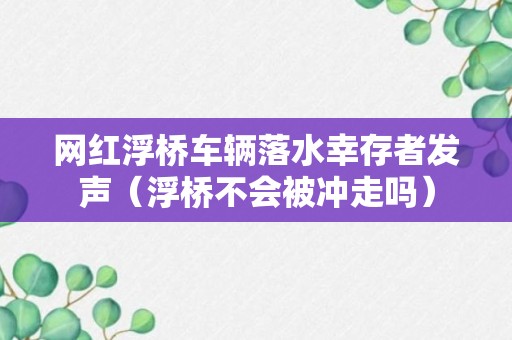 网红浮桥车辆落水幸存者发声（浮桥不会被冲走吗）