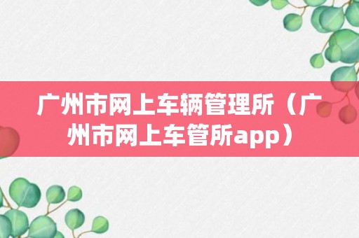 广州市网上车辆管理所（广州市网上车管所app）