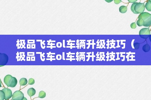 极品飞车ol车辆升级技巧（极品飞车ol车辆升级技巧在哪）