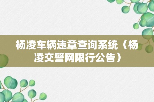 杨凌车辆违章查询系统（杨凌交警网限行公告）