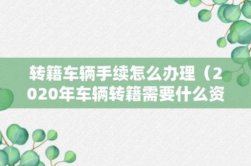 转籍车辆手续怎么办理（2020年车辆转籍需要什么资料?）