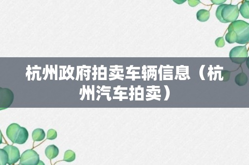 杭州政府拍卖车辆信息（杭州汽车拍卖）