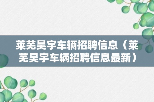 莱芜昊宇车辆招聘信息（莱芜昊宇车辆招聘信息最新）