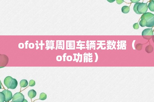 ofo计算周围车辆无数据（ofo功能）