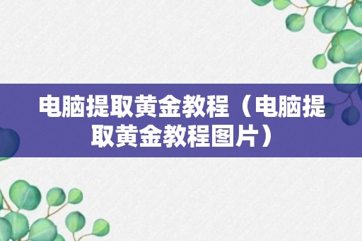 电脑提取黄金教程（电脑提取黄金教程图片）