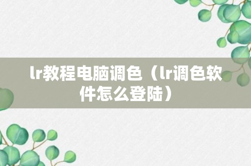 lr教程电脑调色（lr调色软件怎么登陆）