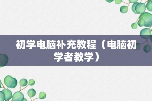 初学电脑补充教程（电脑初学者教学）