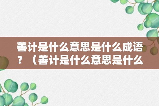 善计是什么意思是什么成语？（善计是什么意思是什么成语啊）