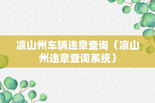 凉山州车辆违章查询（凉山州违章查询系统）