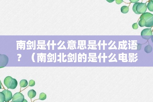 南剑是什么意思是什么成语？（南剑北剑的是什么电影）