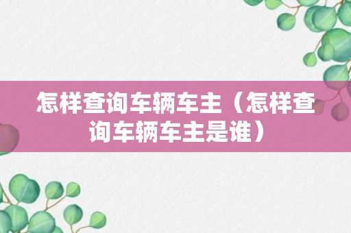 怎样查询车辆车主（怎样查询车辆车主是谁）