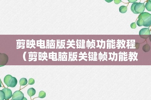 剪映电脑版关键帧功能教程（剪映电脑版关键帧功能教程视频）