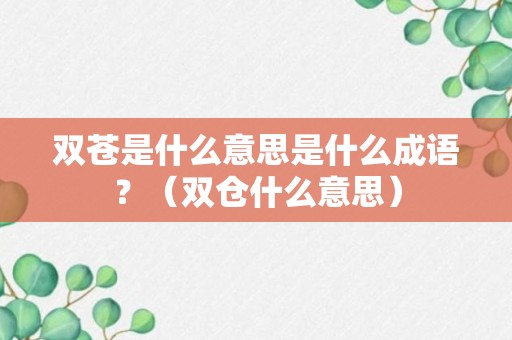 双苍是什么意思是什么成语？（双仓什么意思）