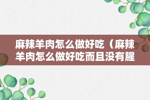 麻辣羊肉怎么做好吃（麻辣羊肉怎么做好吃而且没有腥味）