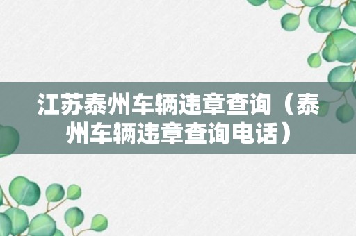 江苏泰州车辆违章查询（泰州车辆违章查询电话）