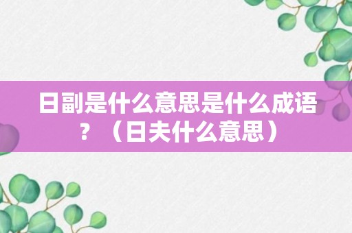 日副是什么意思是什么成语？（日夫什么意思）