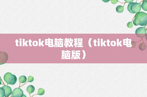 tiktok电脑教程（tiktok电脑版）