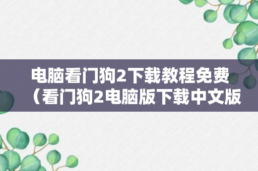 电脑看门狗2下载教程免费（看门狗2电脑版下载中文版免费教程）