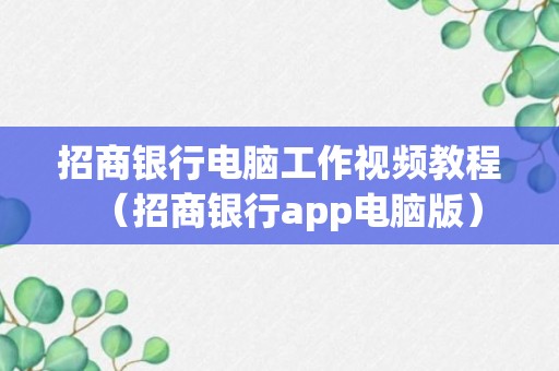 招商银行电脑工作视频教程（招商银行app电脑版）