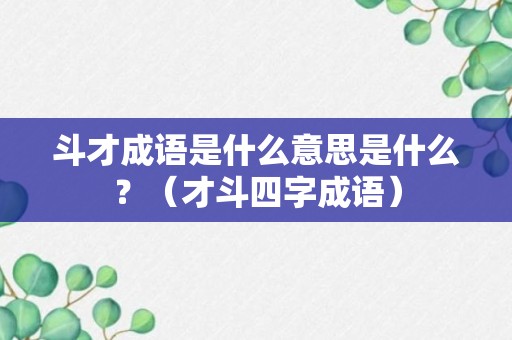 斗才成语是什么意思是什么？（才斗四字成语）