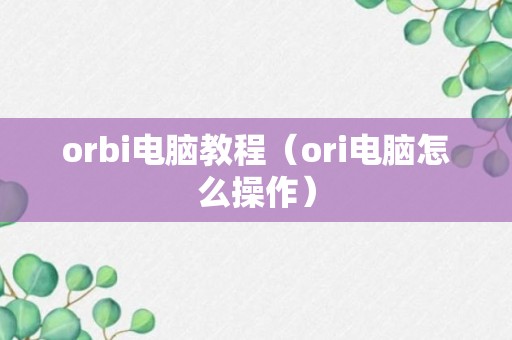 orbi电脑教程（ori电脑怎么操作）