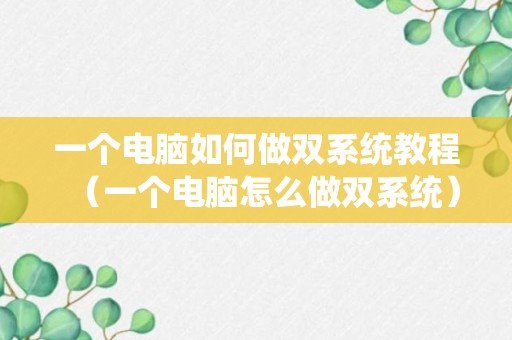 一个电脑如何做双系统教程（一个电脑怎么做双系统）