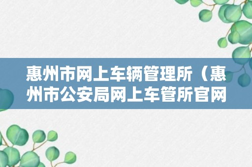 惠州市网上车辆管理所（惠州市公安局网上车管所官网）