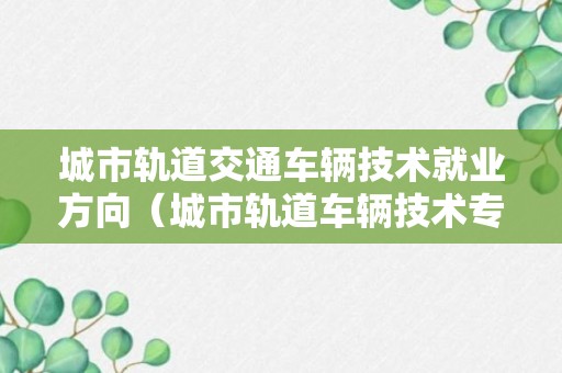 城市轨道交通车辆技术就业方向（城市轨道车辆技术专业就业前景）