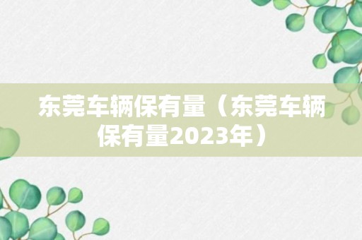 东莞车辆保有量（东莞车辆保有量2023年）