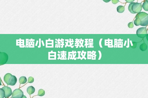 电脑小白游戏教程（电脑小白速成攻略）