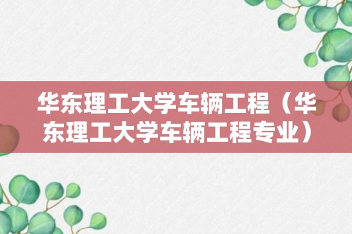 华东理工大学车辆工程（华东理工大学车辆工程专业）