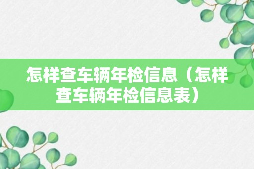 怎样查车辆年检信息（怎样查车辆年检信息表）