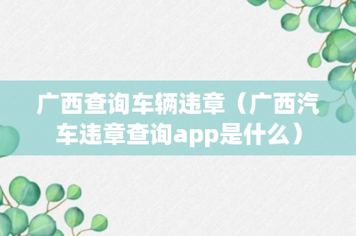 广西查询车辆违章（广西汽车违章查询app是什么）