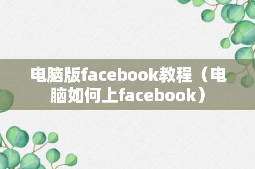 电脑版facebook教程（电脑如何上facebook）