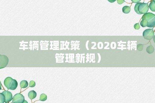 车辆管理政策（2020车辆管理新规）