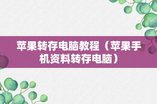 苹果转存电脑教程（苹果手机资料转存电脑）