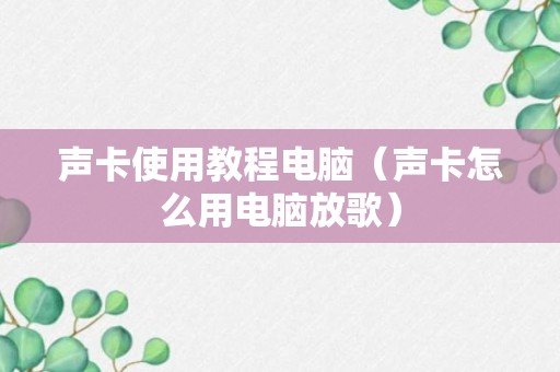 声卡使用教程电脑（声卡怎么用电脑放歌）