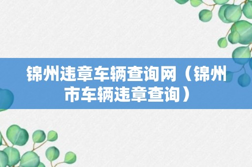 锦州违章车辆查询网（锦州市车辆违章查询）