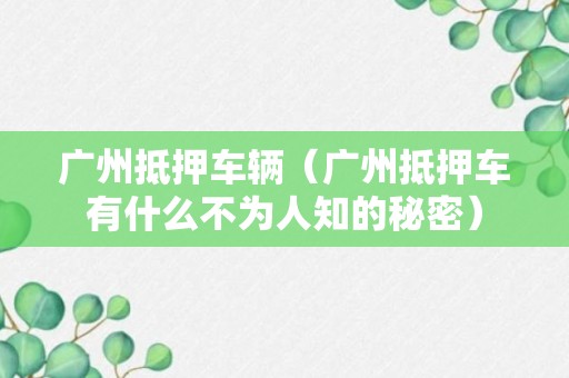 广州抵押车辆（广州抵押车有什么不为人知的秘密）