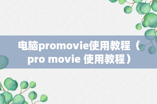 电脑promovie使用教程（pro movie 使用教程）