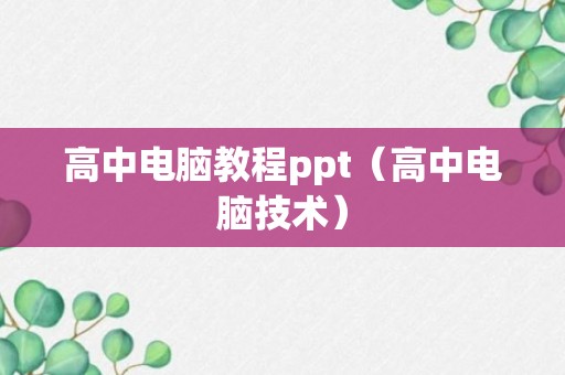 高中电脑教程ppt（高中电脑技术）