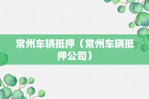 常州车辆抵押（常州车辆抵押公司）