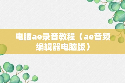 电脑ae录音教程（ae音频编辑器电脑版）