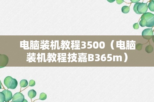 电脑装机教程3500（电脑装机教程技嘉B365m）