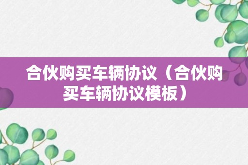 合伙购买车辆协议（合伙购买车辆协议模板）