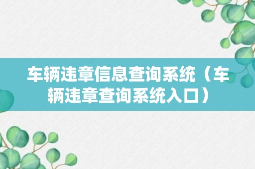 车辆违章信息查询系统（车辆违章查询系统入口）