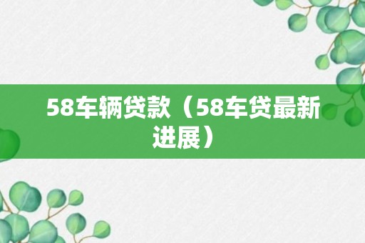 58车辆贷款（58车贷最新进展）