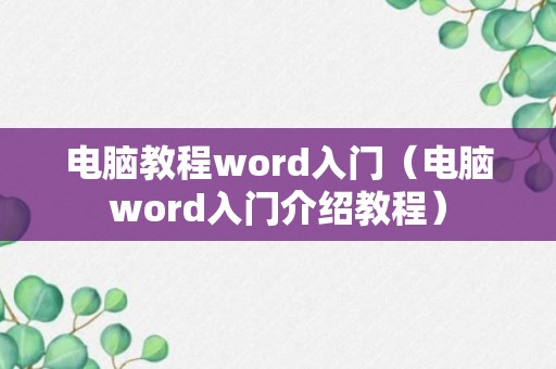 电脑教程word入门（电脑word入门介绍教程）