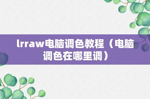 lrraw电脑调色教程（电脑调色在哪里调）